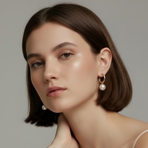 18K Gold Huggies w/ Champagne South Sea Pearl Drops | 12mm - Picture 15 of 16